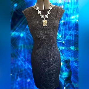 Jennifer Lopez Black & Silver Metallic Cap Sleeve Body-Con Dress Size 2